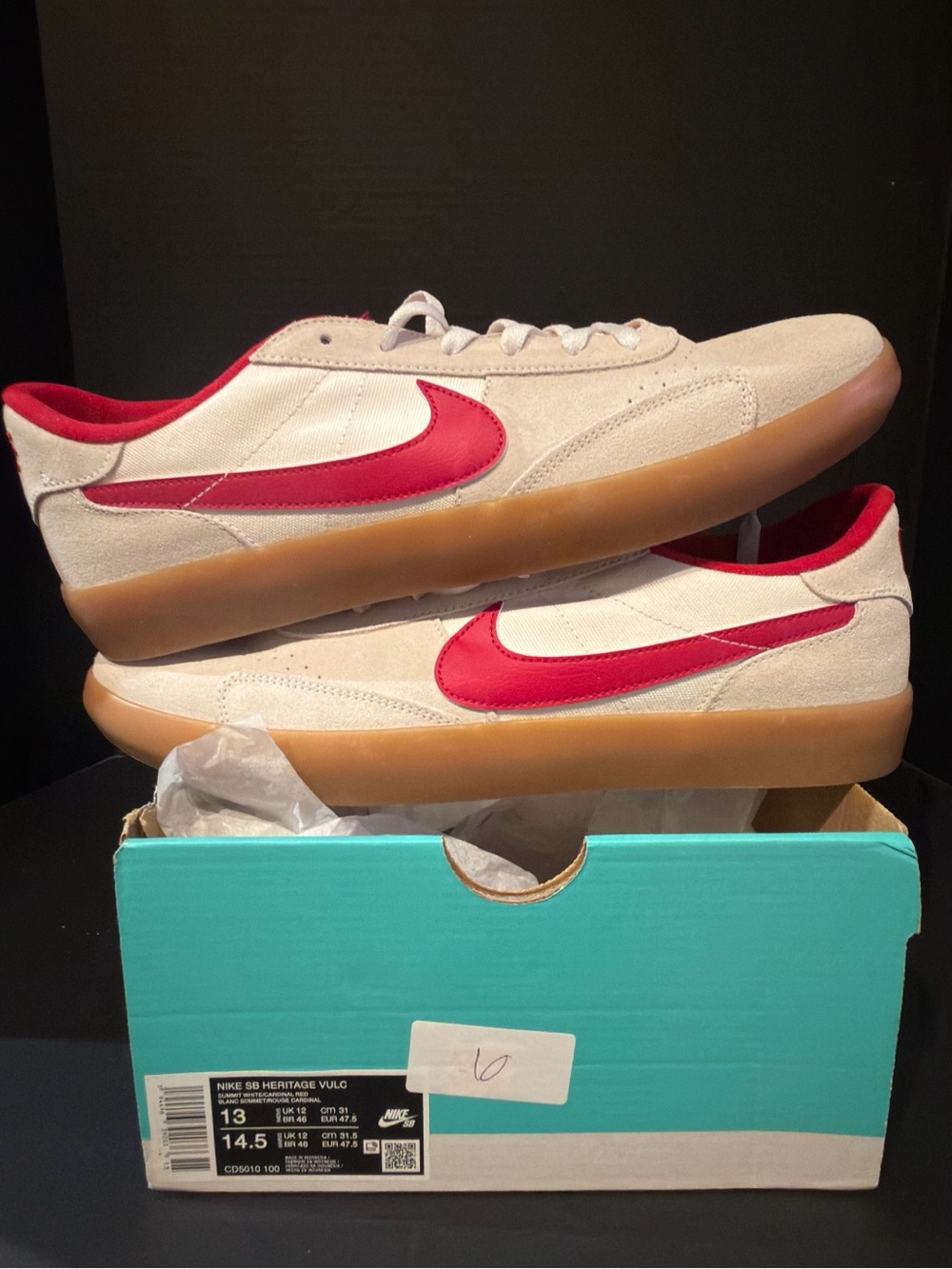 Nike Men’s Canvas Skate Sneakers - White with Red Swoosh and Gum Sole